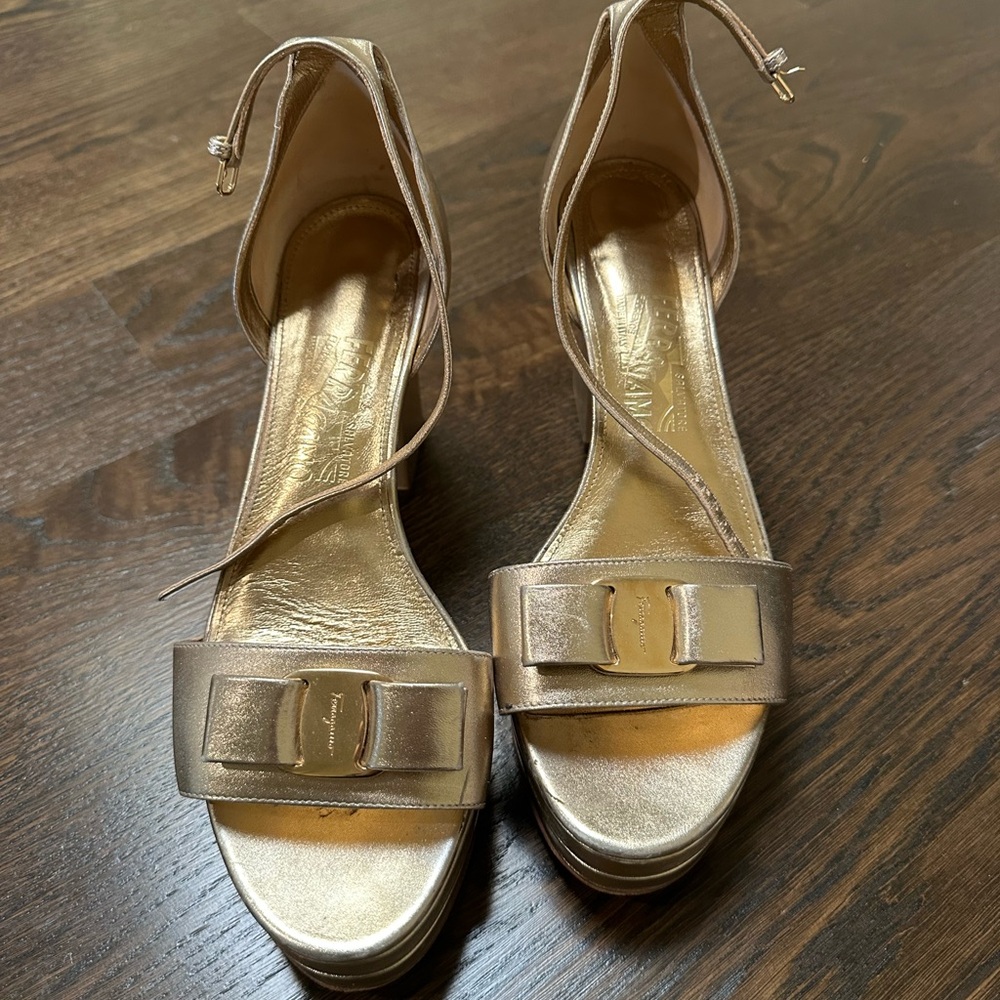 Ferragamo Gold Platform Heels